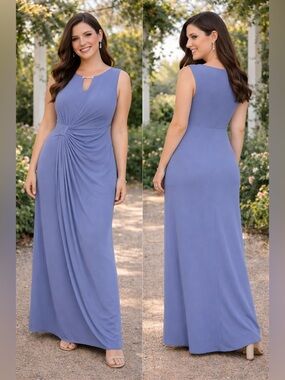 NWOT connected apparel Slate Blue Sleeveless Draped Maxi Dress 14